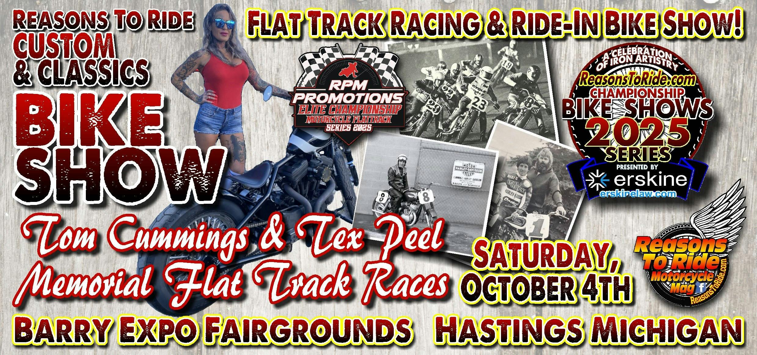 Reasons To Ride HASTINGS Customs & Classics Bike Show part of the Cummings & Peel Memorial Flat Track Races