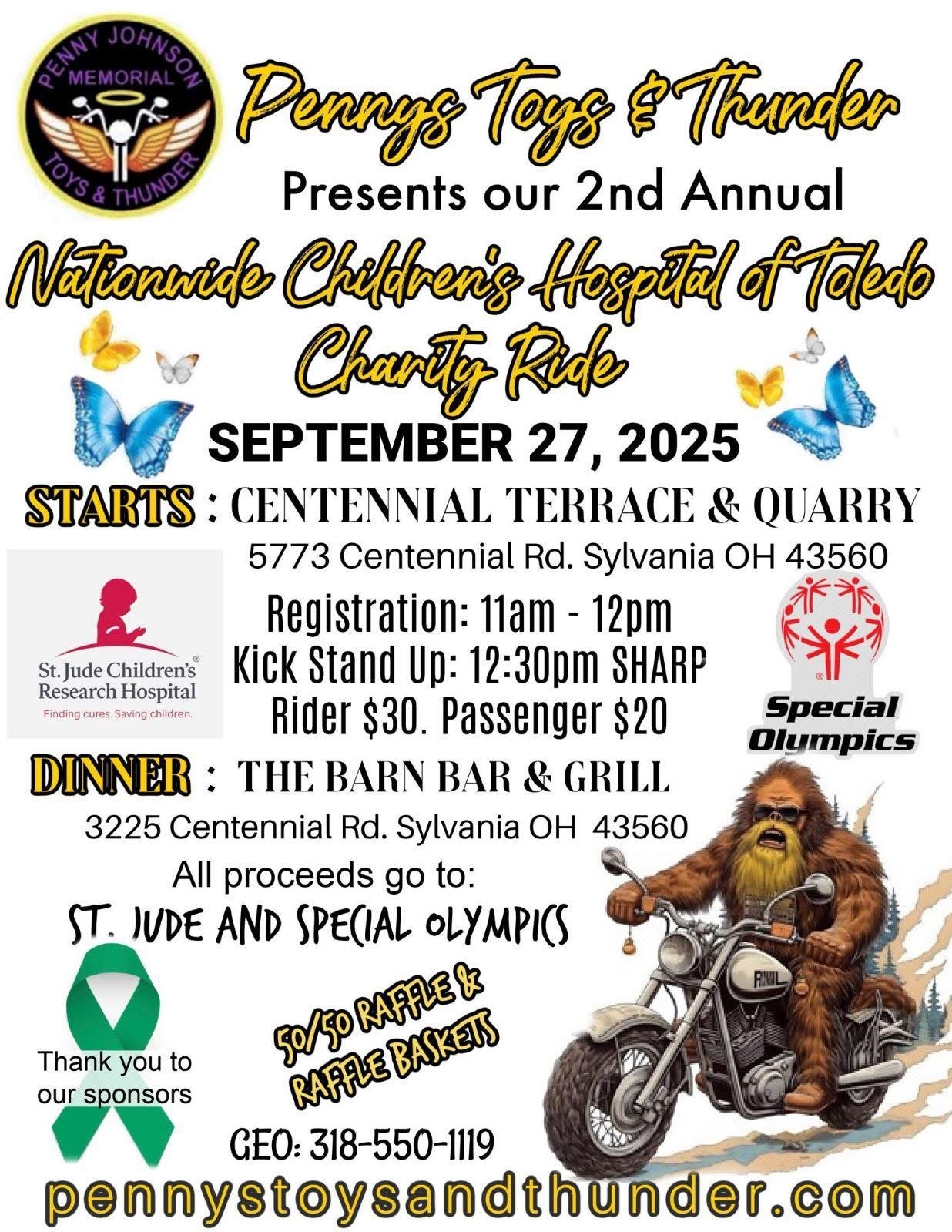 Pennys Toys and Thunder Nationwide Children’s Hospital of Toledo Charity Ride | Centennial Terrace and Quarry