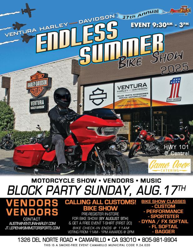 Ventura Harley's 27th Annual Endless Summer Bike Show Event | 1326 Del Norte Rd. 1 Ventura Harley’s 27th Annual Endless Summer Bike Show Event | 1326 Del Norte Rd.