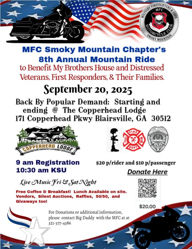 MFC Smoky Mountain Chapter's 8th Annual Mountain Ride | The Copperhead Lodge & Resort 1 MFC Smoky Mountain Chapter’s 8th Annual Mountain Ride | The Copperhead Lodge & Resort