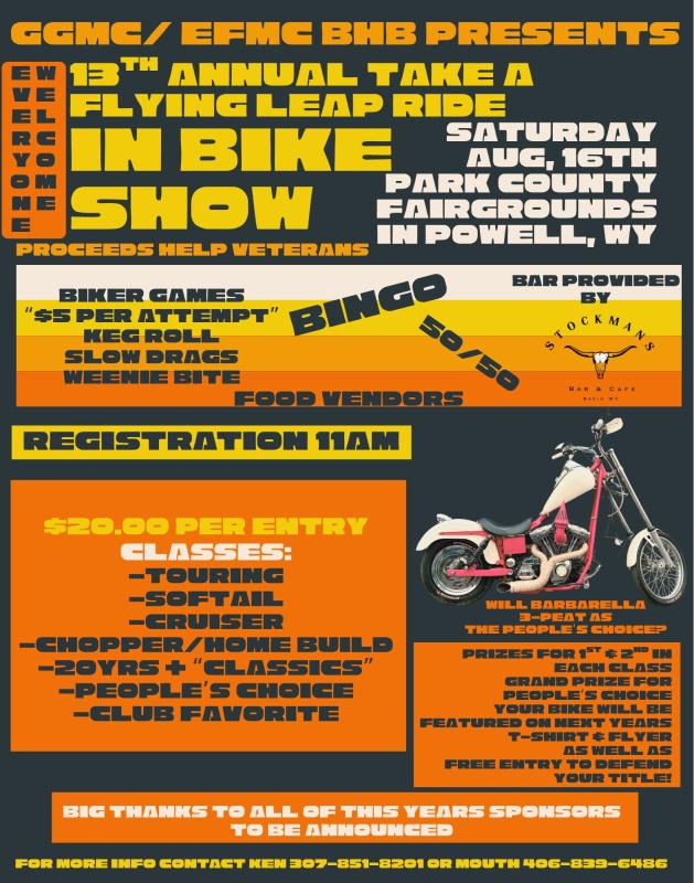 Take a Flying Leap Ride-In Bike Show | Park County Fairgrounds 1 Take a Flying Leap Ride-In Bike Show | Park County Fairgrounds