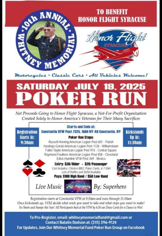 Poker Run Benefitting Honor Flight Syracuse | 1560 State Route 49 1 Poker Run Benefitting Honor Flight Syracuse | 1560 State Route 49