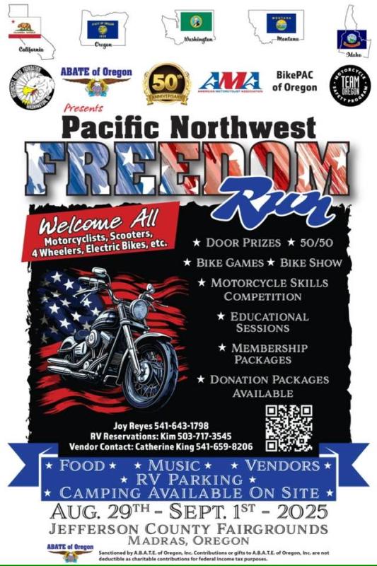 ABATE of Oregon Pacific Northwest Freedom Run | Jefferson County Fairgrounds 1 ABATE of Oregon Pacific Northwest Freedom Run | Jefferson County Fairgrounds