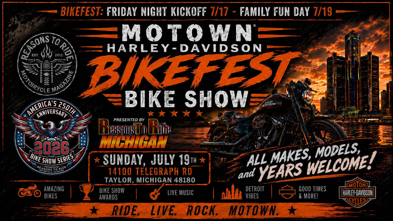 MOTOWN Harley-Davidson 2026 BIKEFEST Bike Show, hosted by Reasons To Ride 1 MOTOWN Harley-Davidson 2026 BIKEFEST Bike Show, hosted by Reasons To Ride