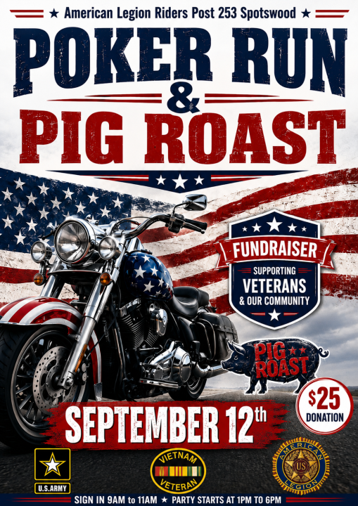 American Legion Rider Post 253 Spotswood Poker Run & Pig Roast 1 American Legion Rider Post 253 Spotswood Poker Run & Pig Roast
